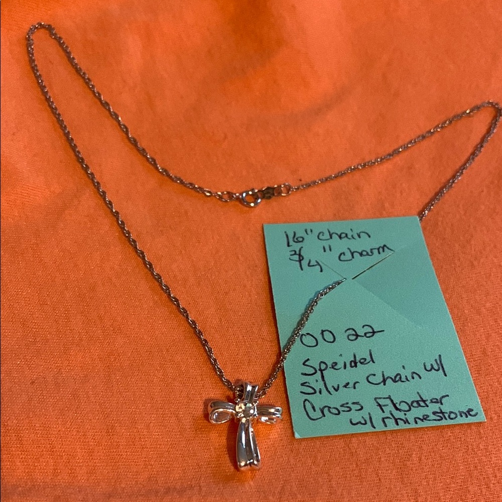 Speidel Silver Chain with Cross Pendant with Rhinestone